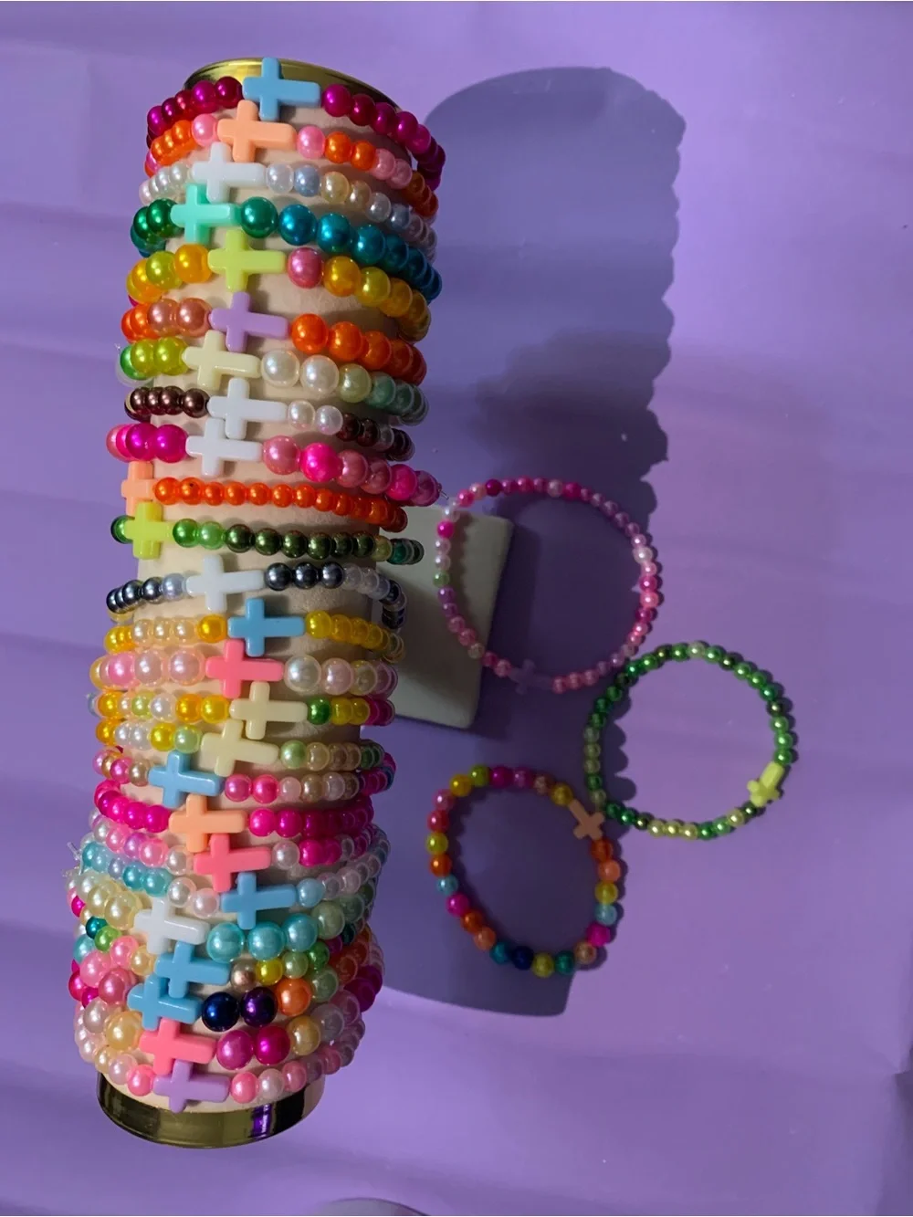 Pastel Pink Cross Beaded Stretch Bracelet - Brand